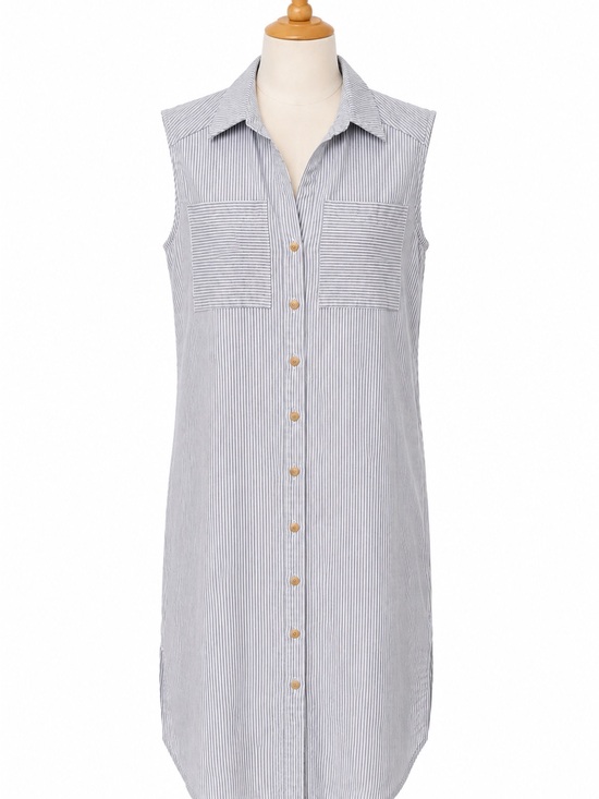 Before You Dresses & Skirts - Blue & White Striped Sleeveless Shirt Dress
